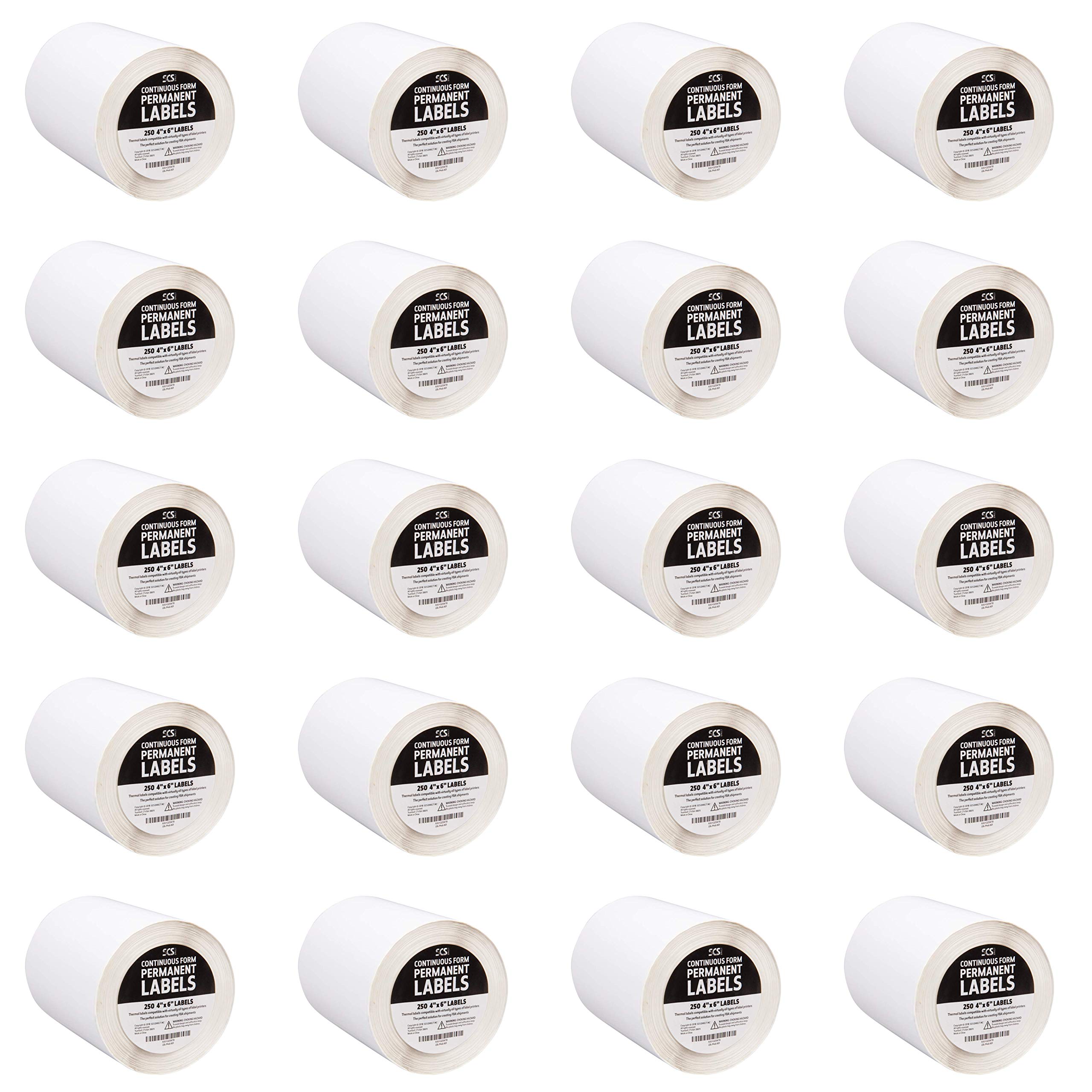 Thermal Label Printer Roll - 5000 (20 Rolls) (4" X 6") Amazon FBA Shipping Labels - Compatible w Neatoscan & Zebra Printers (2843, 2844, ZP450, Eltron, & Rollo)