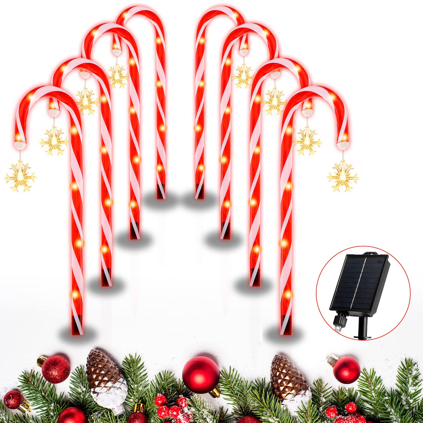 Christmas Candy Cane Solar Lights with SnowflakesCandy Cane Lights Set