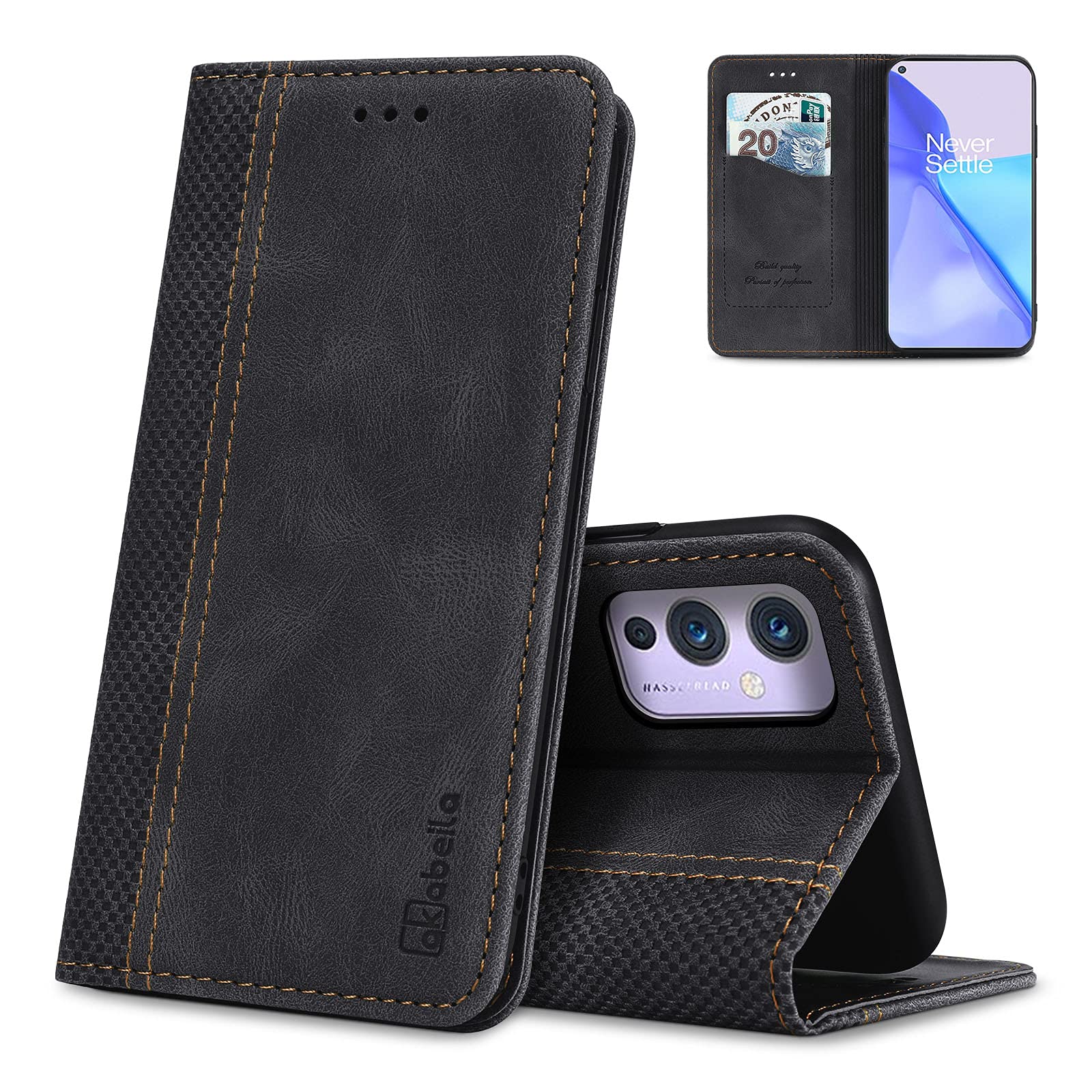 AKABEILACase for Nothing Phone (1) Premium Leather Flip Wallet Case with Magnetic Closure Kickstand Card Slots Folio Phone Case Cover Shockproof Black