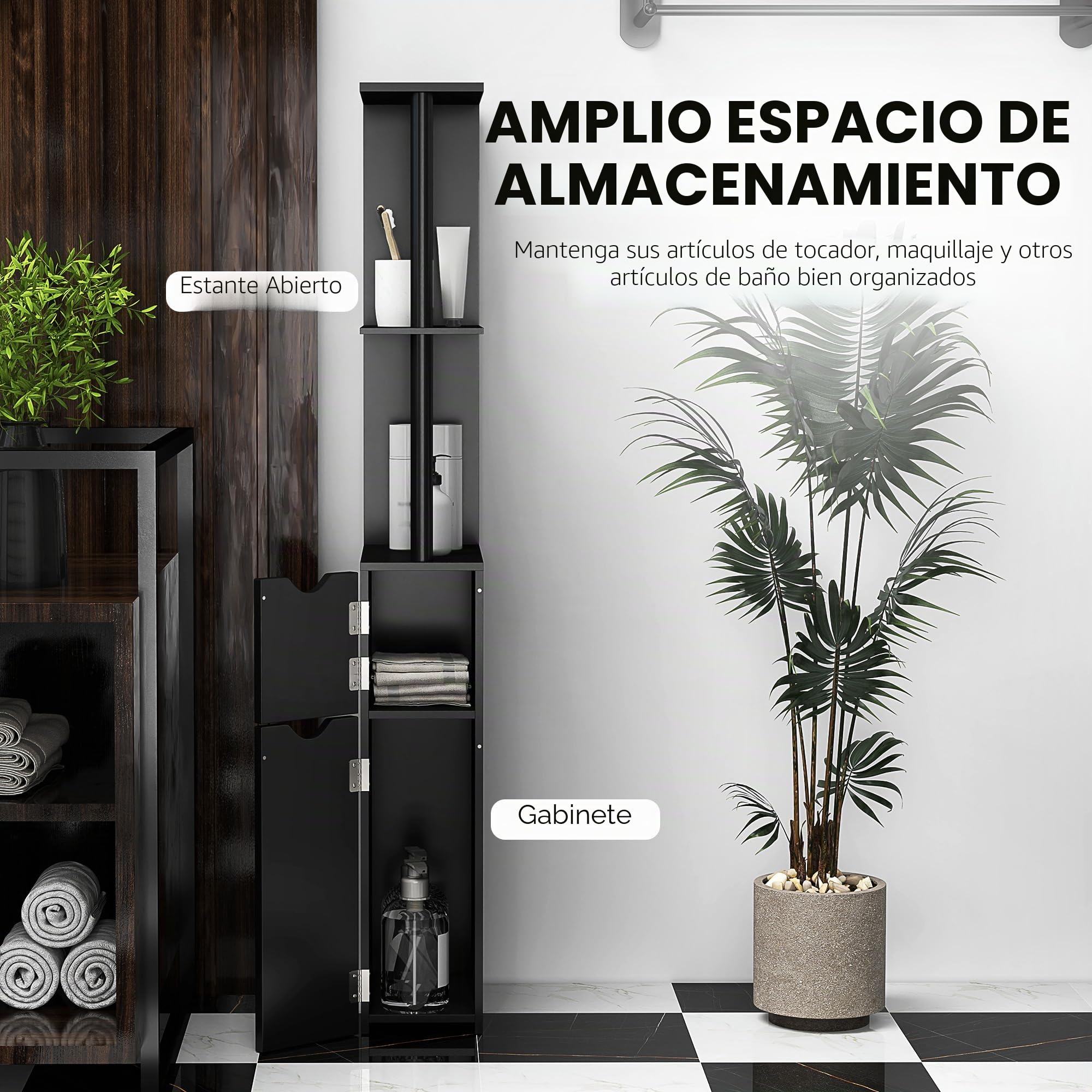 Kleankin Armario de baño Columna ahorrador de Espacio Negro