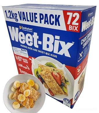 New! Weet-Bix 97% Whole Grain 1.2 Kg VALUE PACK 72 BIX By Sanitarium Australia, Weet-Bix is a whole-grain wheat breakfast cereal ...