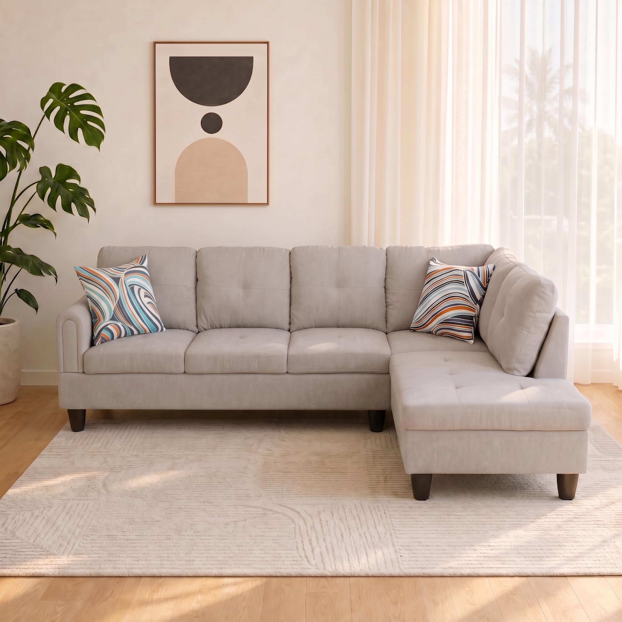 Photo 1 of NicBex Comfy Couches for Living Room, 2-Piece 97" L-Shaped Sectional Couch with Movable Chaise, Modern Sofa Living Room Set for Apartment, Office & Bedroom, Off-White