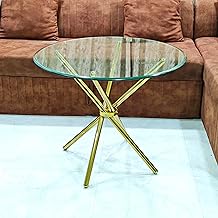 Folding Dining Table for Office, Home, Cafe – 36-inch Round 12 MM Thick Toughened Glass Top with Stainless Steel Frame (Golden Finish)