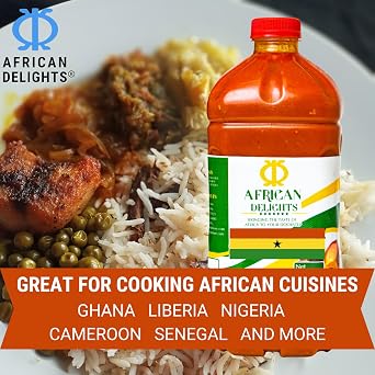 African Delights Red Palm Oil - 100% Natural & Pure | Authentic Unrefined Palm Fruit Oil | High Smoke Point for Cooking, Frying & Sauteing | No Trans Fat, Non-Hydrogenated | Ideal for African, Caribbean & Latin Cuisine