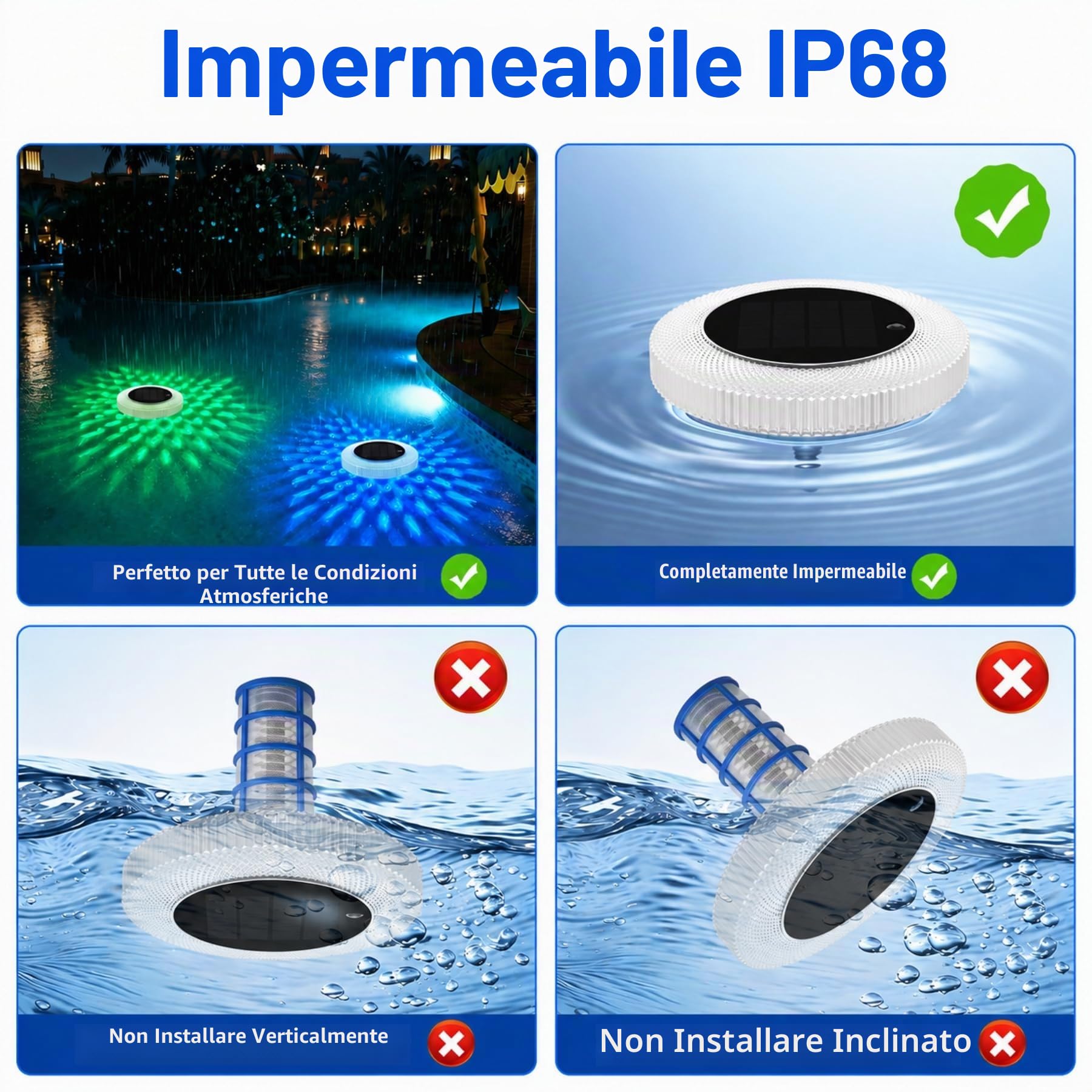 sylvwin Ionizzatore solare per piscina con anodi di rame, purificatore d'acqua galleggiante con anodo di rame per piscine, illuminazione solare per piscine, luci solari RGB, purificatore d'acqua per