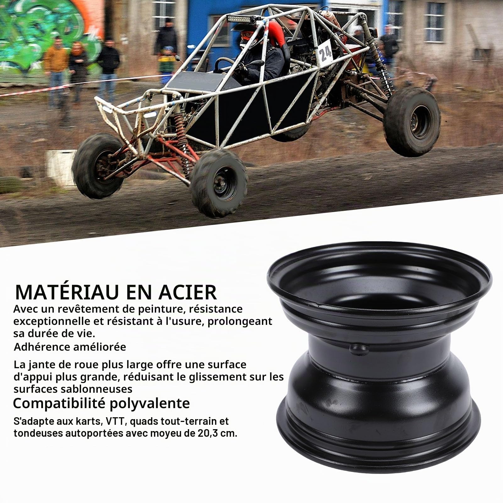 Ausla Jante de Roue ATV de 8 Pouces, Jante Arrière en Acier Haute dureté 18X9.50-8 avec 4 Trous pour Kart Quad Dirt Bike Buggy Tondeuse à Gazon