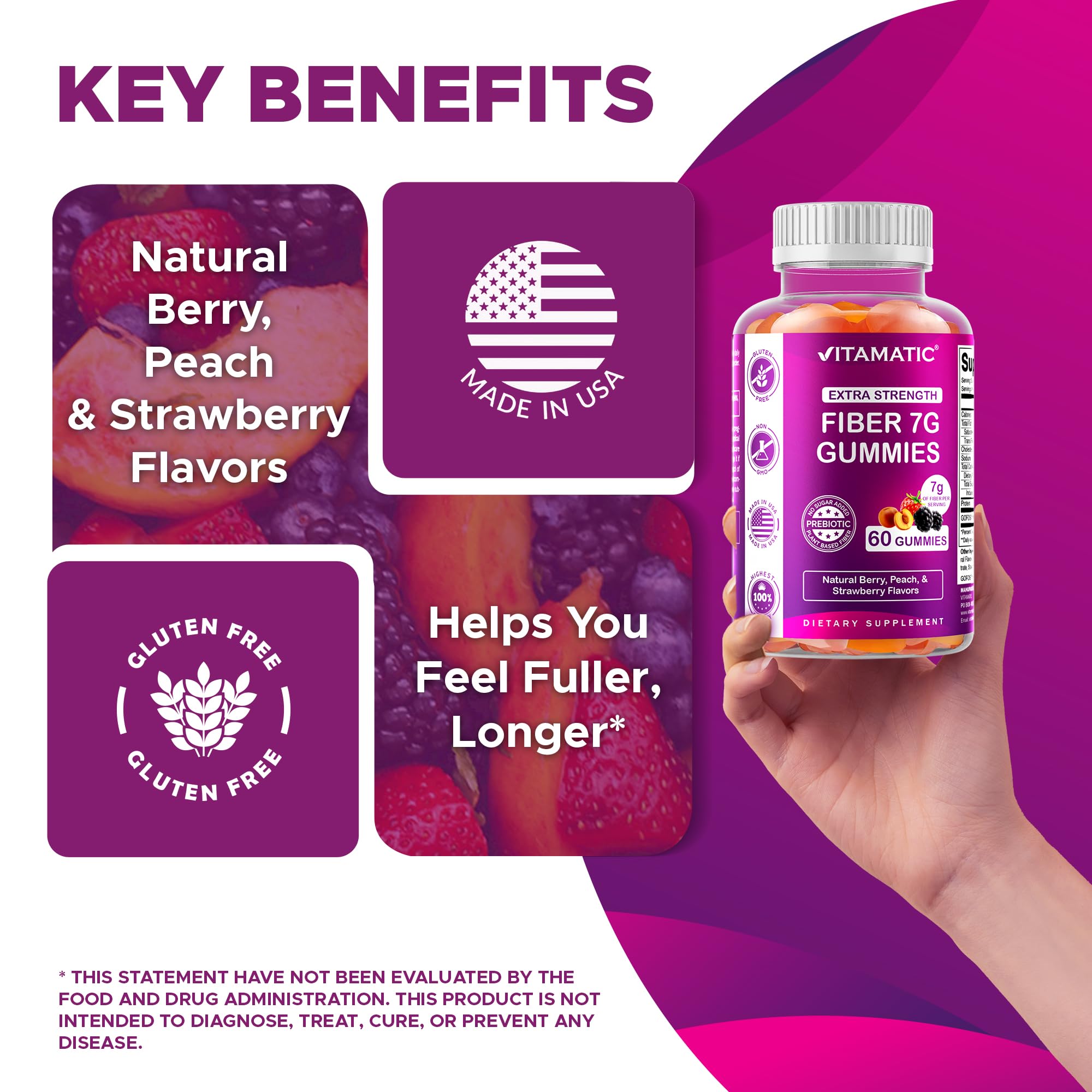 Vitamatic Extra Strength Prebiotic 7g Fiber, 60 Gummies - 2 Pack — Amazon image 6