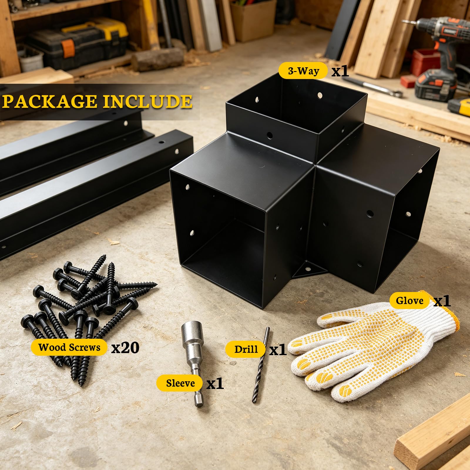 Kit di staffe Pegola 8 x 8, staffe angolari per legno a 3 vie ad angolo retto per legno da 20,3 x 20,3 cm (attuale: 19,1 x 19,1 cm), staffe in metallo fai da te per patio, padiglione, capanna