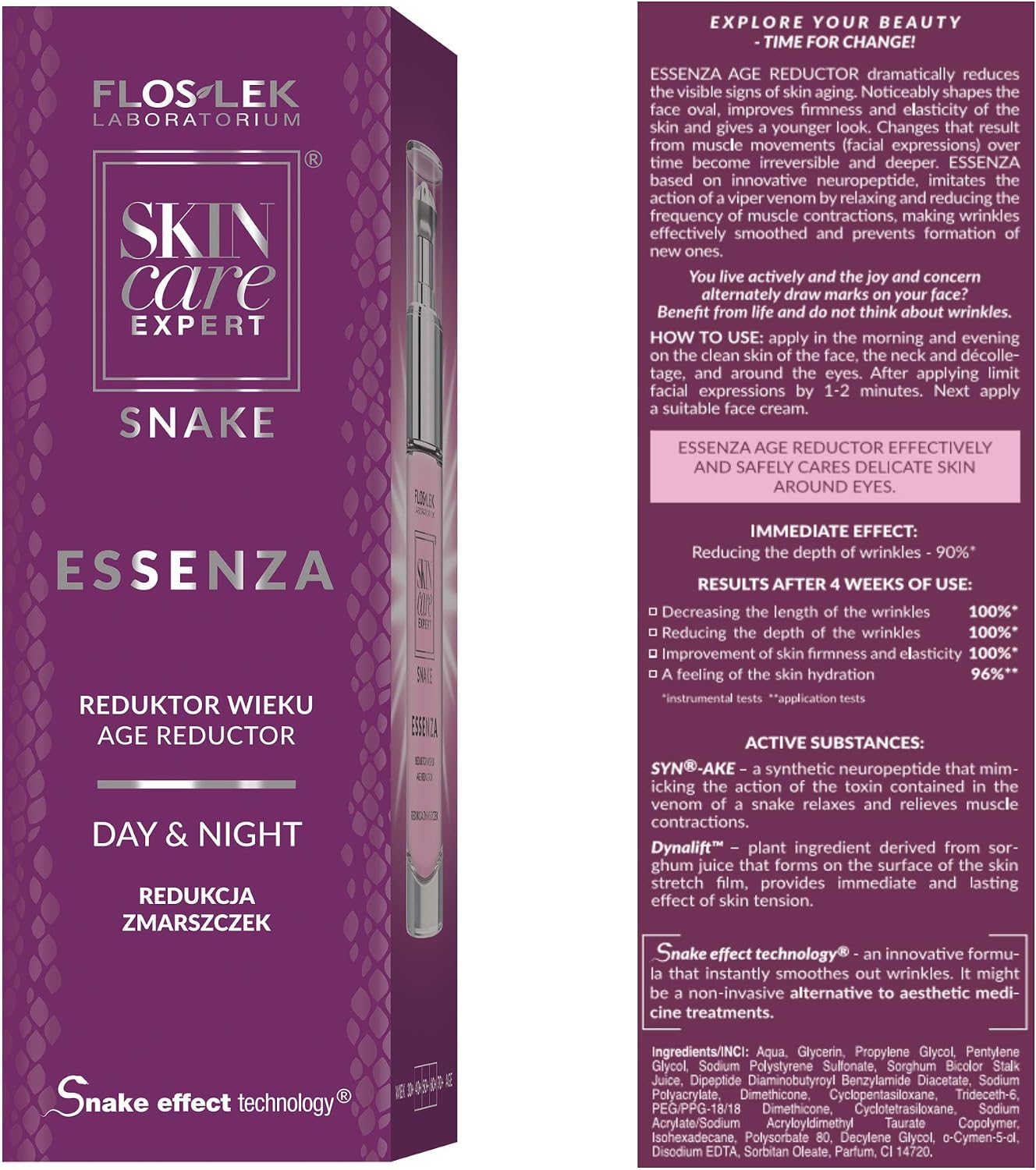 FLOSLEK Age Reducing Anti-Wrinkle Day & Night Face Serum with Snake Venom and Peptides, 30 g (Pack of 1) - Image 3
