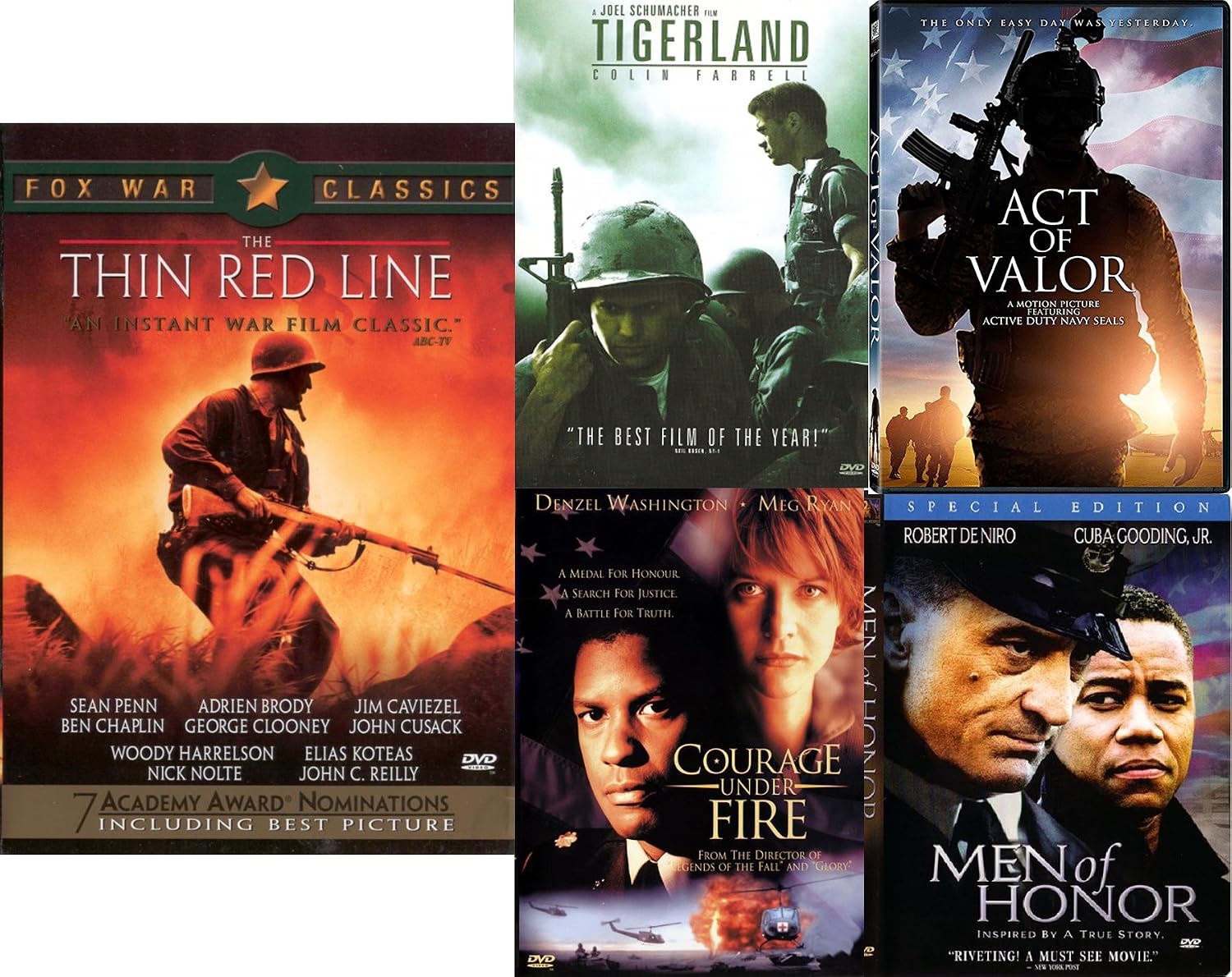 Amazon Com Soldiers War Drama Collection Act Of Valor Men Of Honor Courage Under Fire Tigerland The Thin Red Line 5 Dvd Bundle Movies Tv