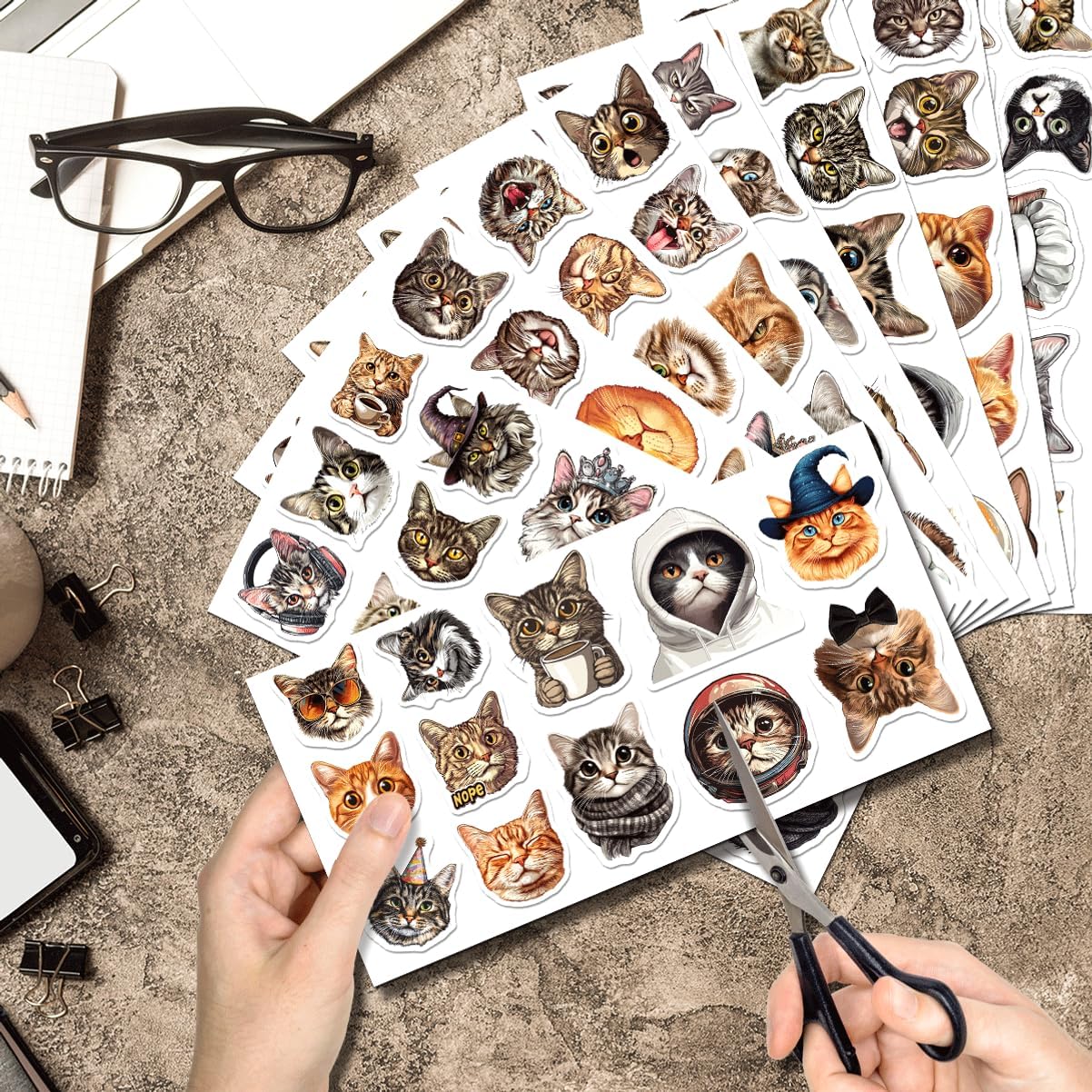 108Pcs Aesthetic Cat Stickers Pack Funny Handdrawn Vinyl for Lovers Kids and Teens Ideal Decorating Water Bottles Laptops Journals Luggage Phone Case Skateboard Bike image 2
