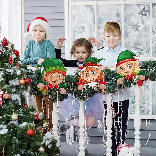 Vista 34 de Barydat 5 piezas de decoración de valla de Navidad Peeker para decoración de jardín y patio, decoración al aire libre de Navidad, bonito letrero