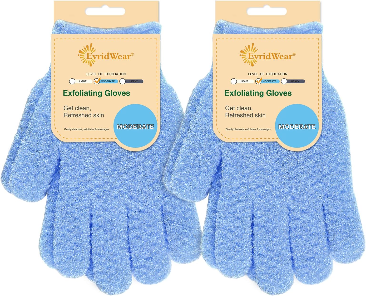 Exfoliating Dual Texture Bath Gloves for Shower, Spa, Massage and Body Scrubs, Dead Skin Cell Remover, Gloves with hanging loop (2 Pairs Moderate)