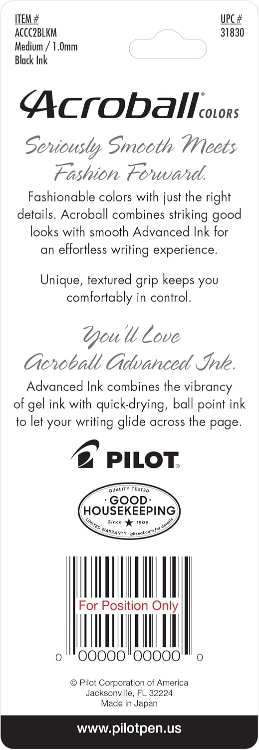 PILOT Acroball Colors Advanced Ink Refillable & Retractable Ball Point Pens, Medium Point, Black Ink, 2-Pack (31830) image 2