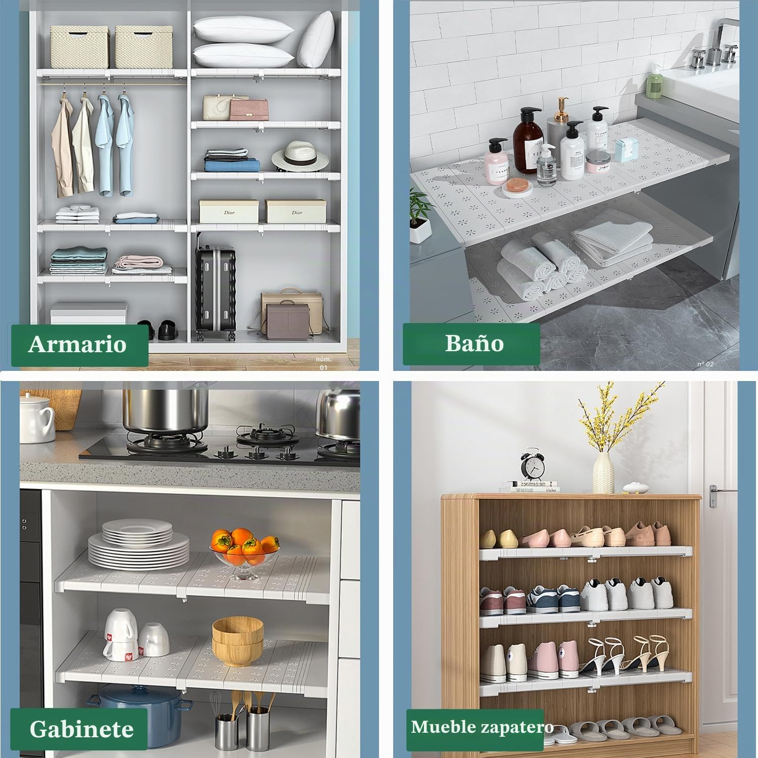 Estante Extensible Ajustable para Armario, Separador de Armario, Divisor de Ropa, Barra de Tensión para Bricolaje, Cocina, Baño, Organizador (Acero al carbono,42 cm de ancho,41-52 cm de largo)