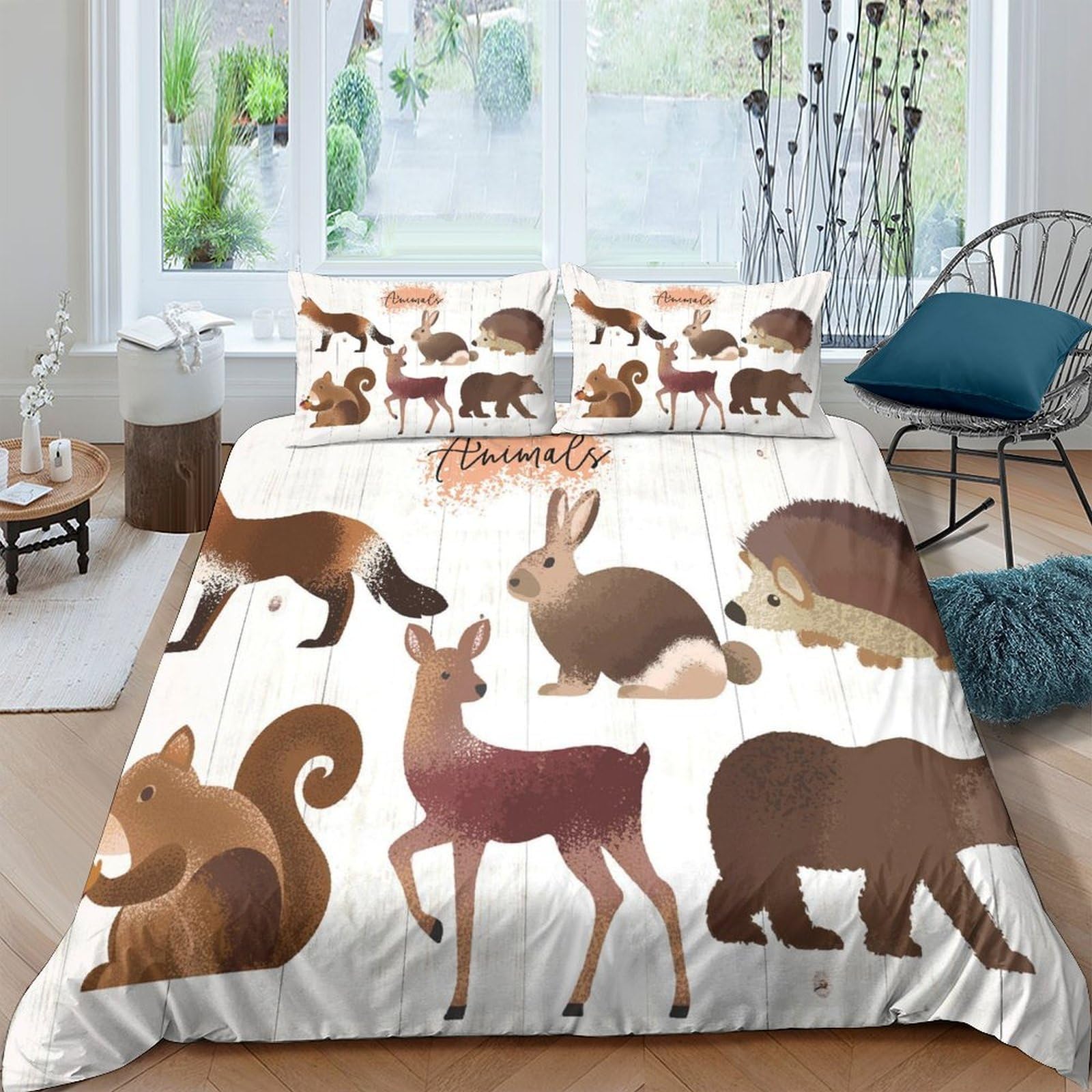 Ctjqhvkz Style-7 3D Printed Forest Animals Fitted Sheet Microfiber Soft Brown Woodland Mattress Cover Bedroom Decor Single（135X200cm）