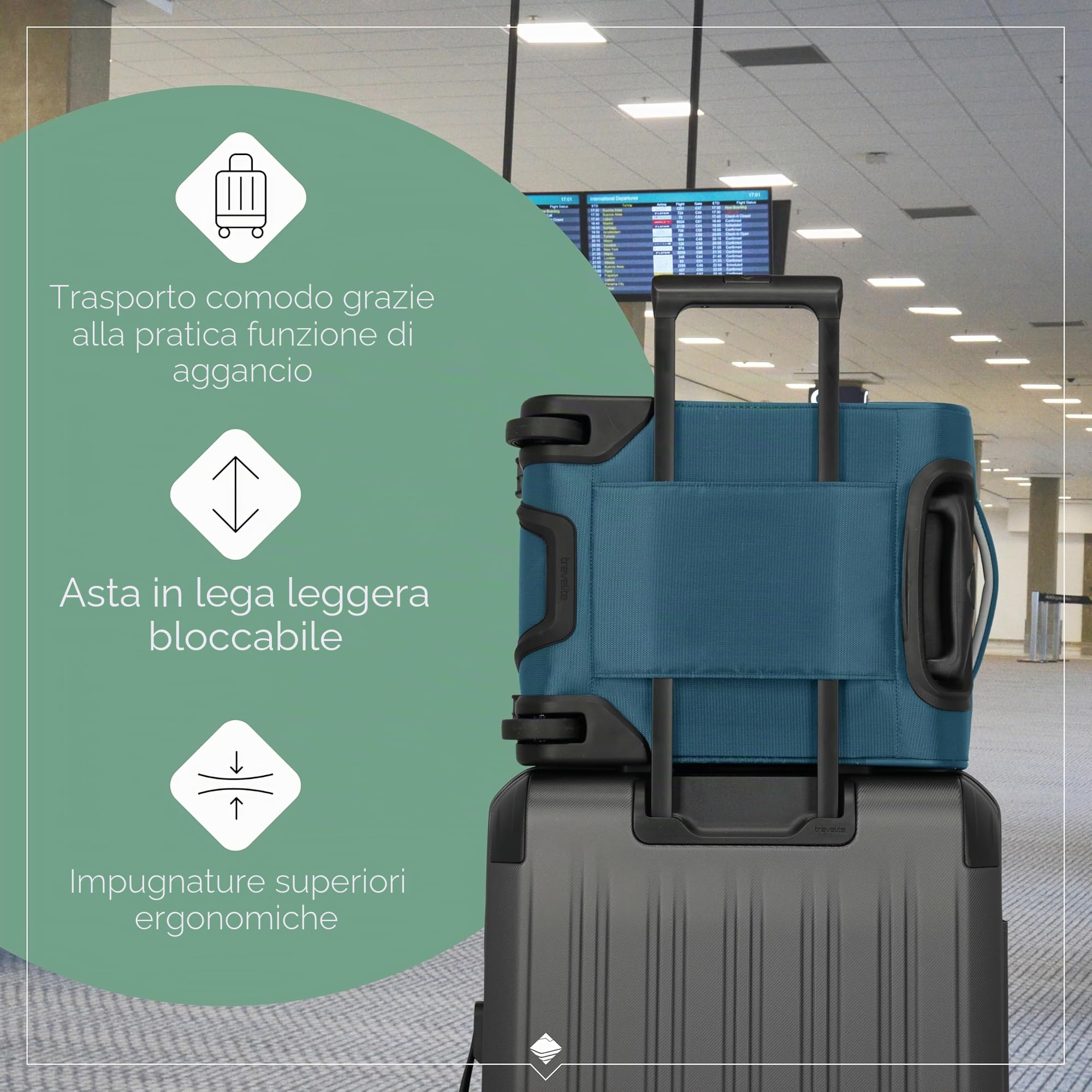 travelite valigia a mano con 2 rotelle per Eurowings, serratura a combinazione integrata, trolley compatto per bagaglio morbido con funzione di aggancio, 40x30x25 cm, 25 l, 1,8 kg