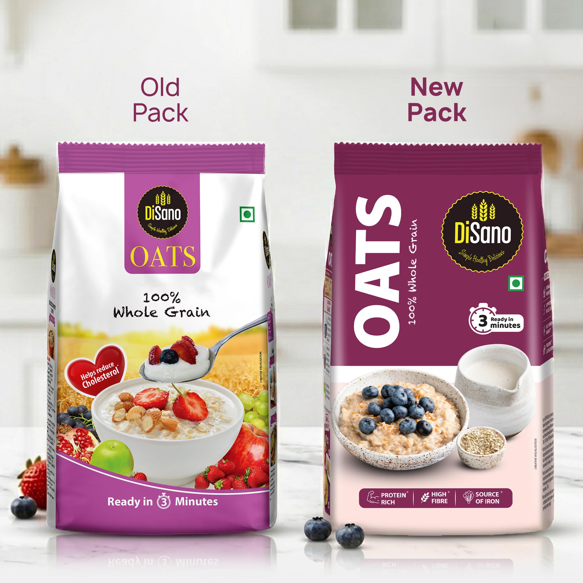 DiSano Oats 1kg (Pack of 2), Instant Oats, Wholegrain, High Fibre, Source of Protein
