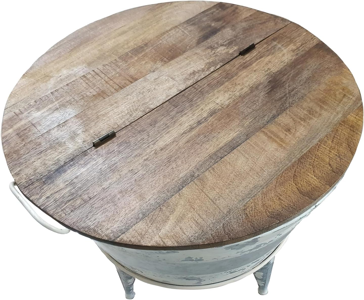 Vintage Farmhouse Round Cocktail Table with Lift-Top Storage