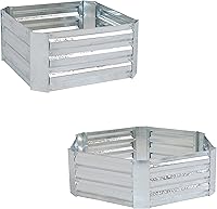 Vista 1 de Sunnydaze Maceta cuadrada de acero galvanizado corrugado plateado de 24 x 11.75 pulgadas y camas de jardín hexagonales elevadas de 40.5 x 11.75