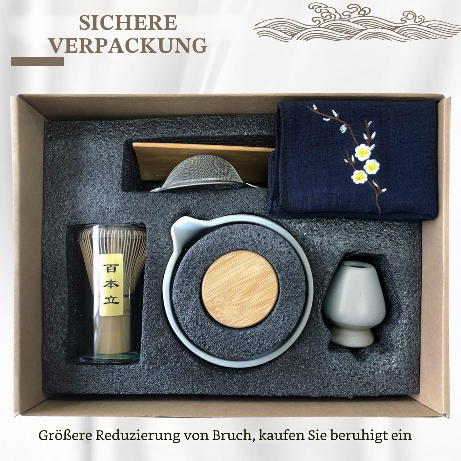 Artcome 9-teiliges japanisches Matcha-Teeset, Matcha-Schüssel mit Ausgießer, Matcha-Schneebesen, Keramik-Schneebesen, Teeschaufel, Matcha-Pulverbehälter, traditionelles handgefertigtes