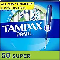 Tampax Pearl Super Absorbency Tampons, Unscented with LeakGuard Braid, 50 Count - Leak-Free Protection Up to 8 Hours