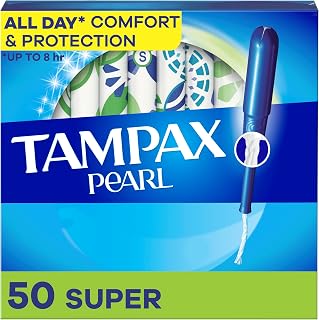 Tampax Pearl Super Absorbency Tampons, Unscented with LeakGuard Braid, 50 Count - Leak-Free Protection Up to 8 Hours