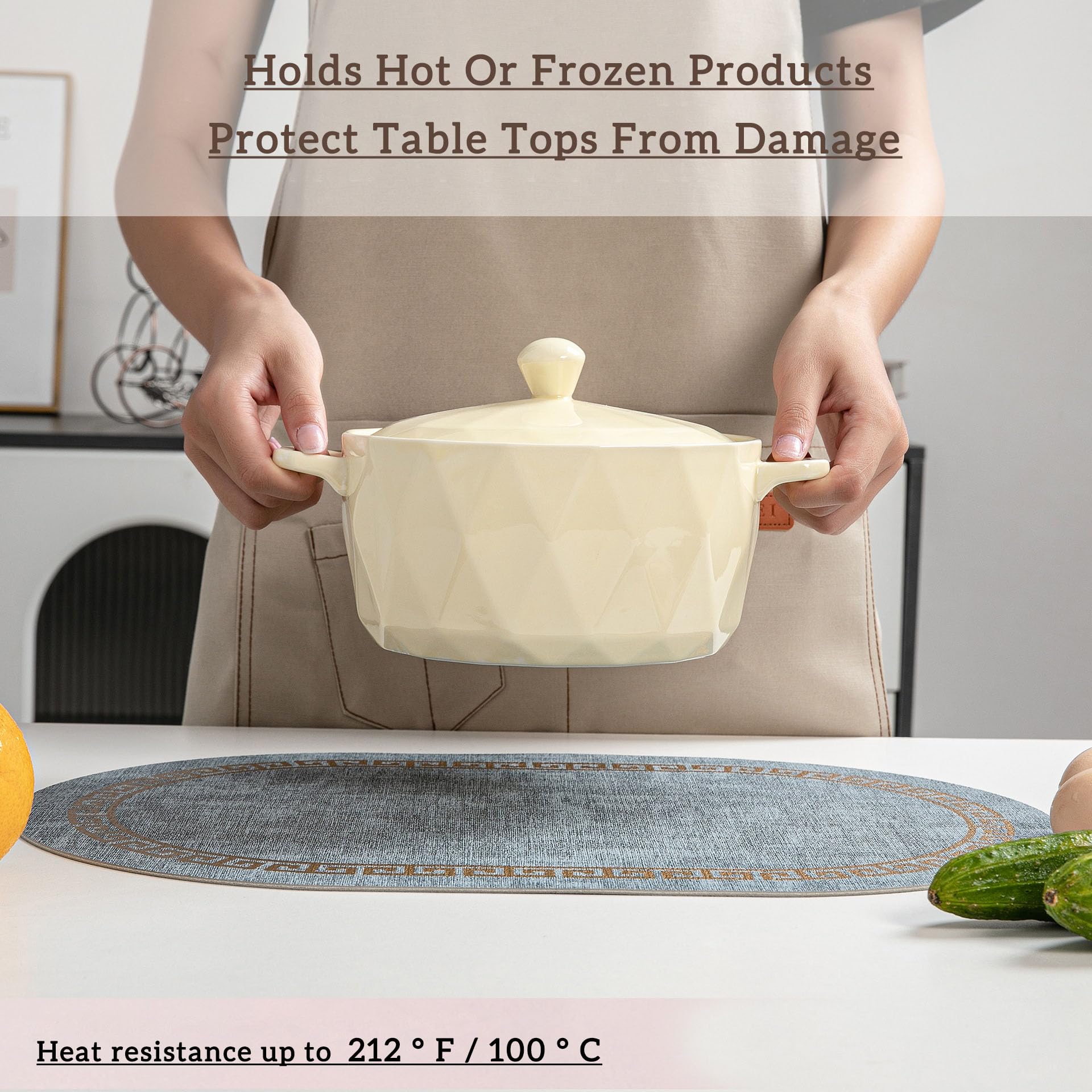 Juego de 6 manteles individuales de cuero y posavasos resistentes al calor, impermeables, a prueba de aceite, lavables para mesa de comedor, decoración de fiestas, cocina, restaurante (estampados)