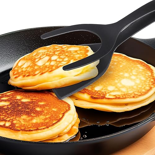 Miniatura 8 de Alipis Pinzas de espátula 2 en 1 con agarre y tapa para huevo, horquilla para panqueques, pescado, tostada francesa, tortilla, fabricación de