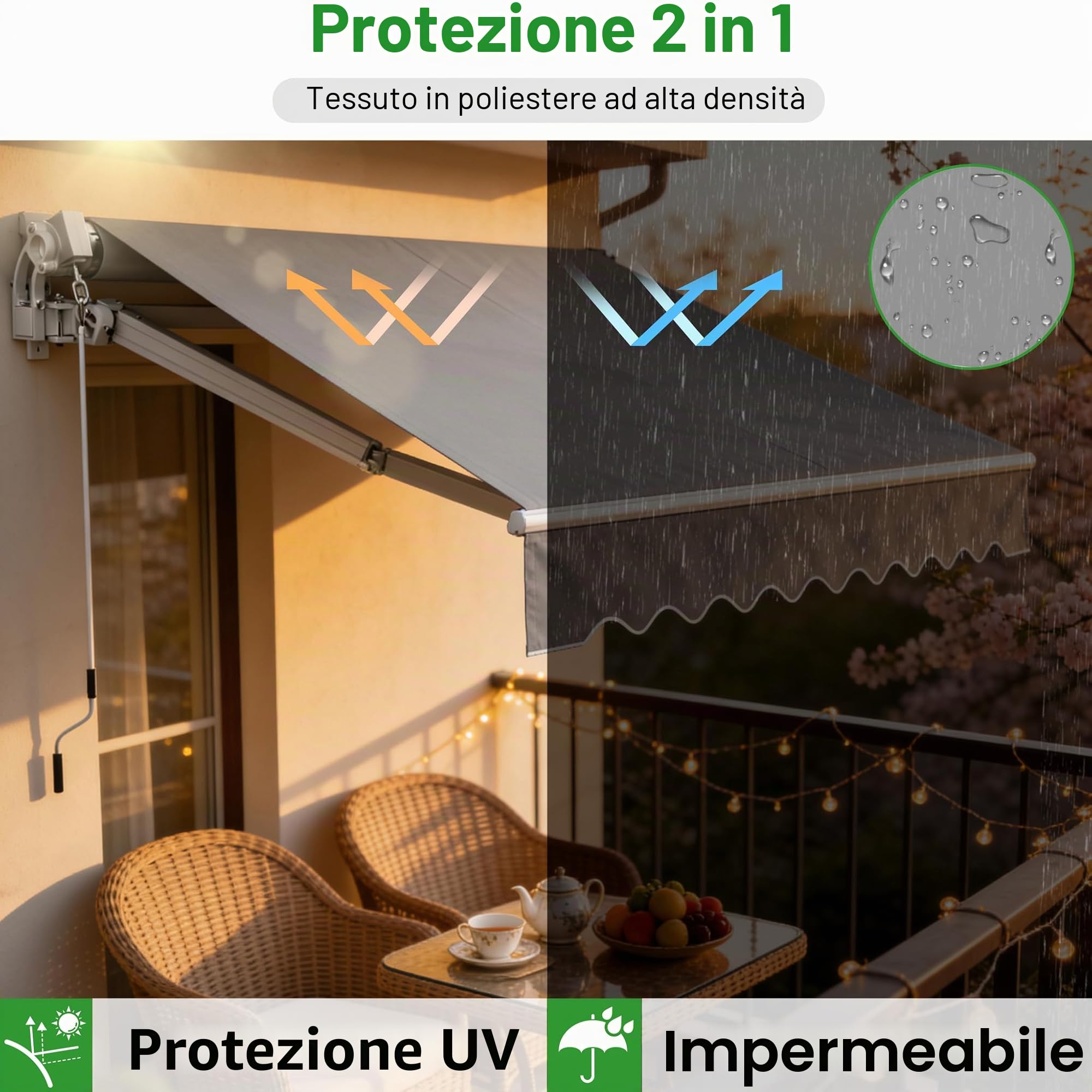 ACXIN Tenda da sole in alluminio, 3,6 m x 3 m, per balcone, protezione UV, facile da usare a manovella, per terrazze, colore: grigio chiaro