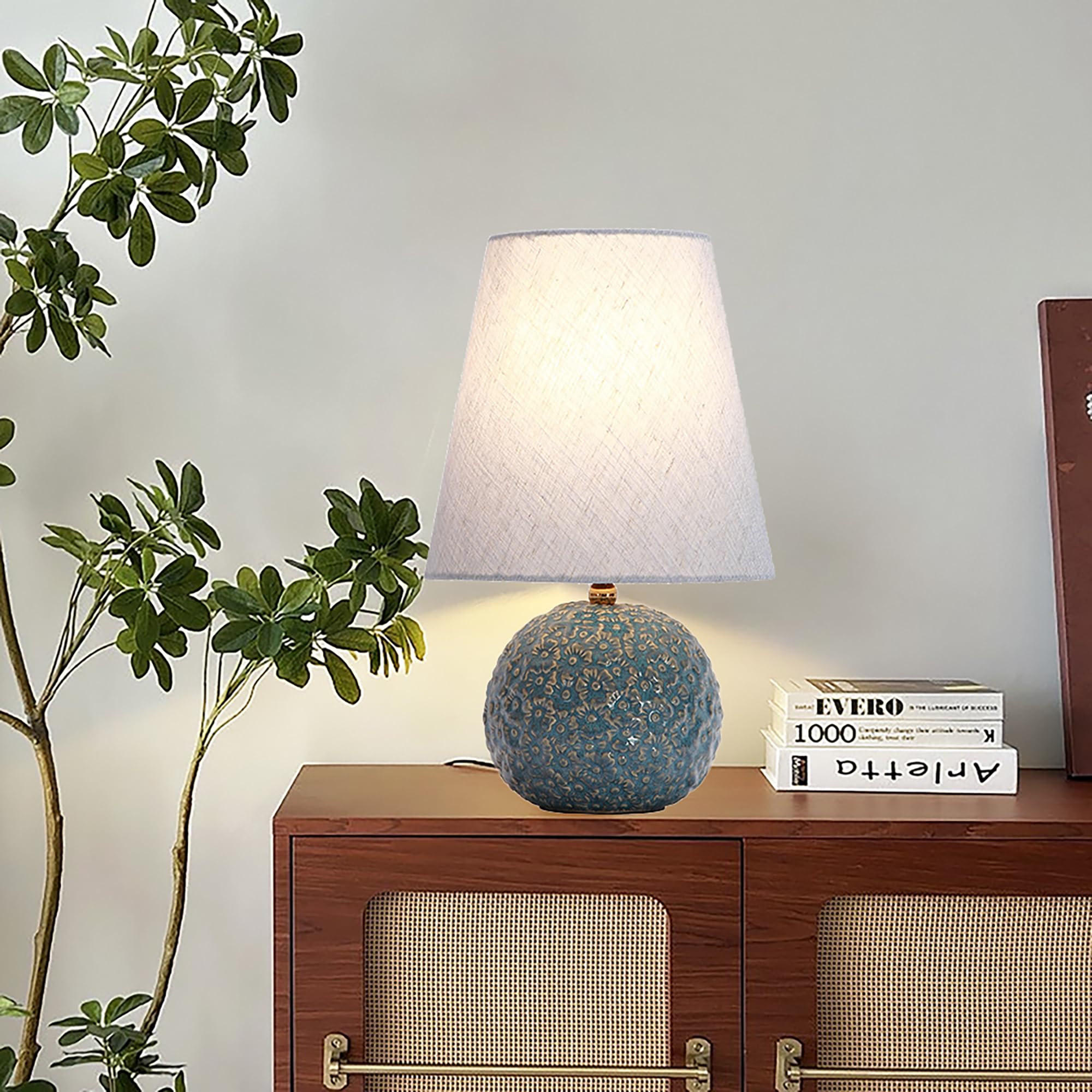 XINYASEE Lampada da tavolo in ceramica semplicità,Lampada da comodino vintage con paralume in tessuto,Lampada Da Scrivania Per la Casa Per Camera Da Letto,Soggiorno，E27 (blu)
