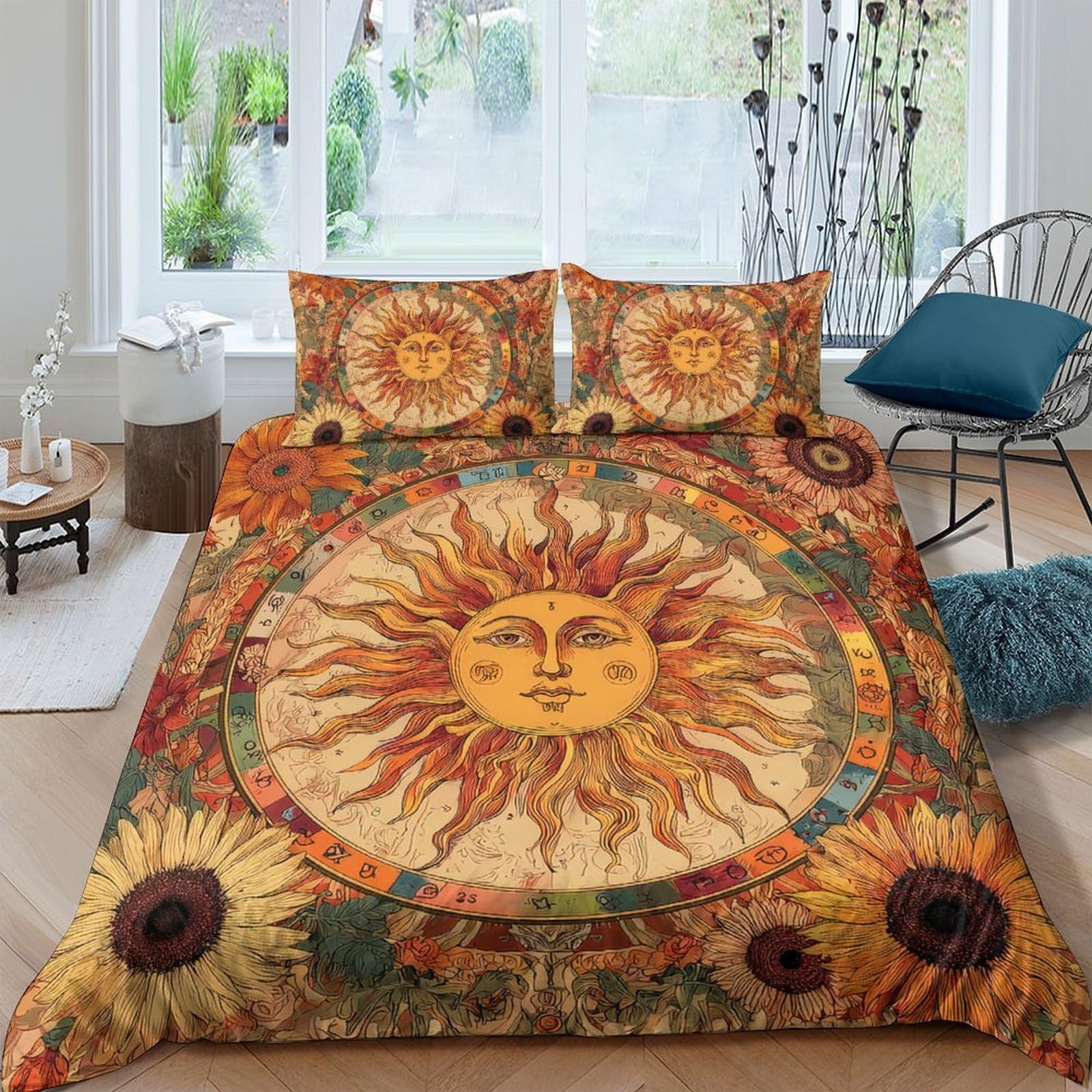 Housse de couette microfibre impression 3D motif tournesol toutes saisons