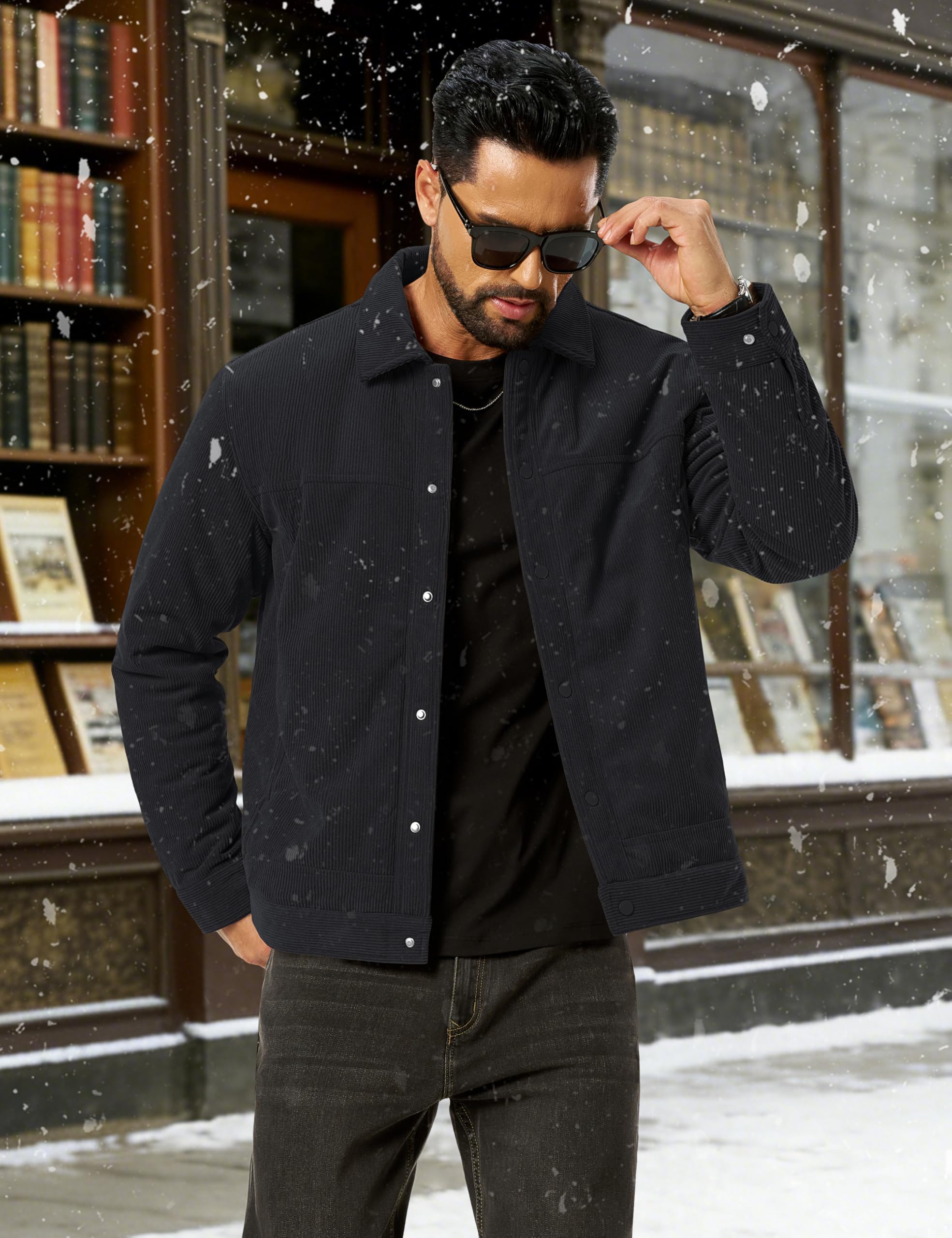 TACVASEN Winterjacke Herren Cordjacke Fleece Gefüttert Übergangsjacke | Reverskragen Fleecejacke Blouson Business Warm Jacke Casual Winter Cord Jacket Übergangs Outdoor Für Männer