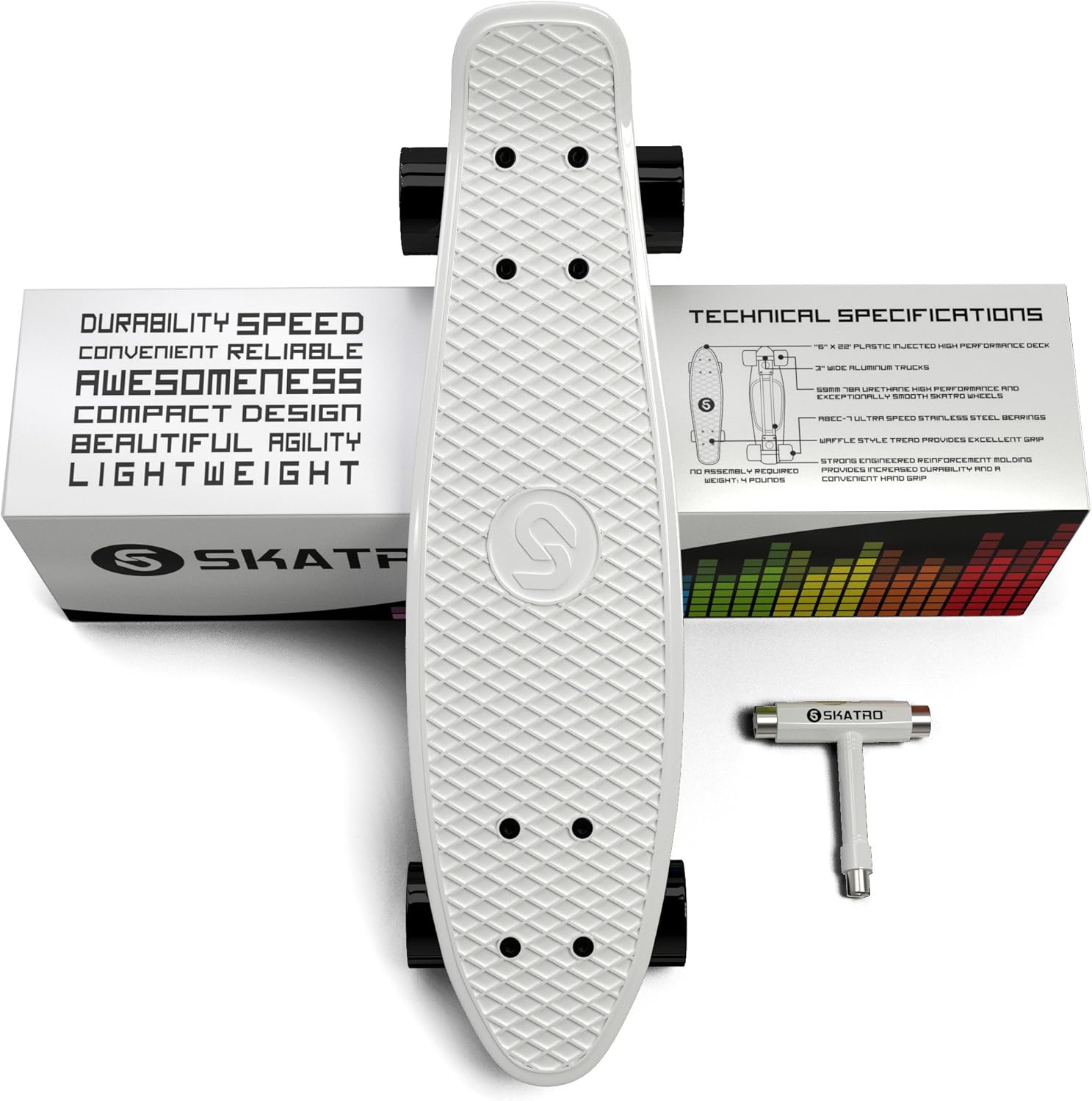 Skatro Mini Cruiser Skateboard. 22x6inch Retro Style Plastic Board Comes Complete