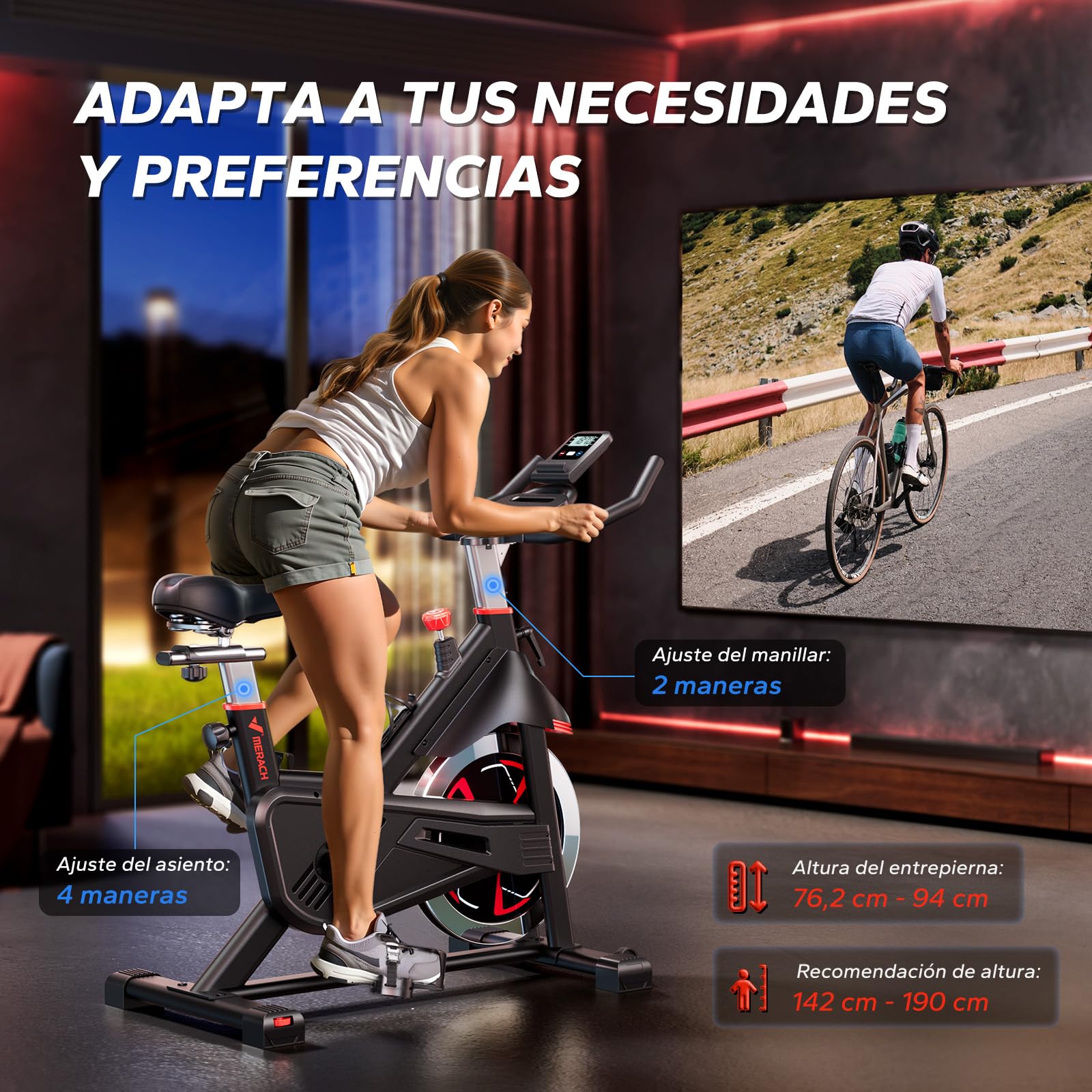 MERACH Bicicleta Estática con Resistencia Magnética, Bicicleta Estatica en Casa Silenciosa con Asiento Cómodo Mejorado, Pantalla LCD, Soporte para Tableta, Aplicación Exclusiva, Capacidad Máxima 136kg