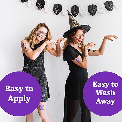 Miniatura 6 de HOUSE OF PARTY Tatuajes temporales de Halloween para niños, 84 calcomanías de Hocus Pocus, tatuajes de murciélago, calcomanías de calavera, tatuajes