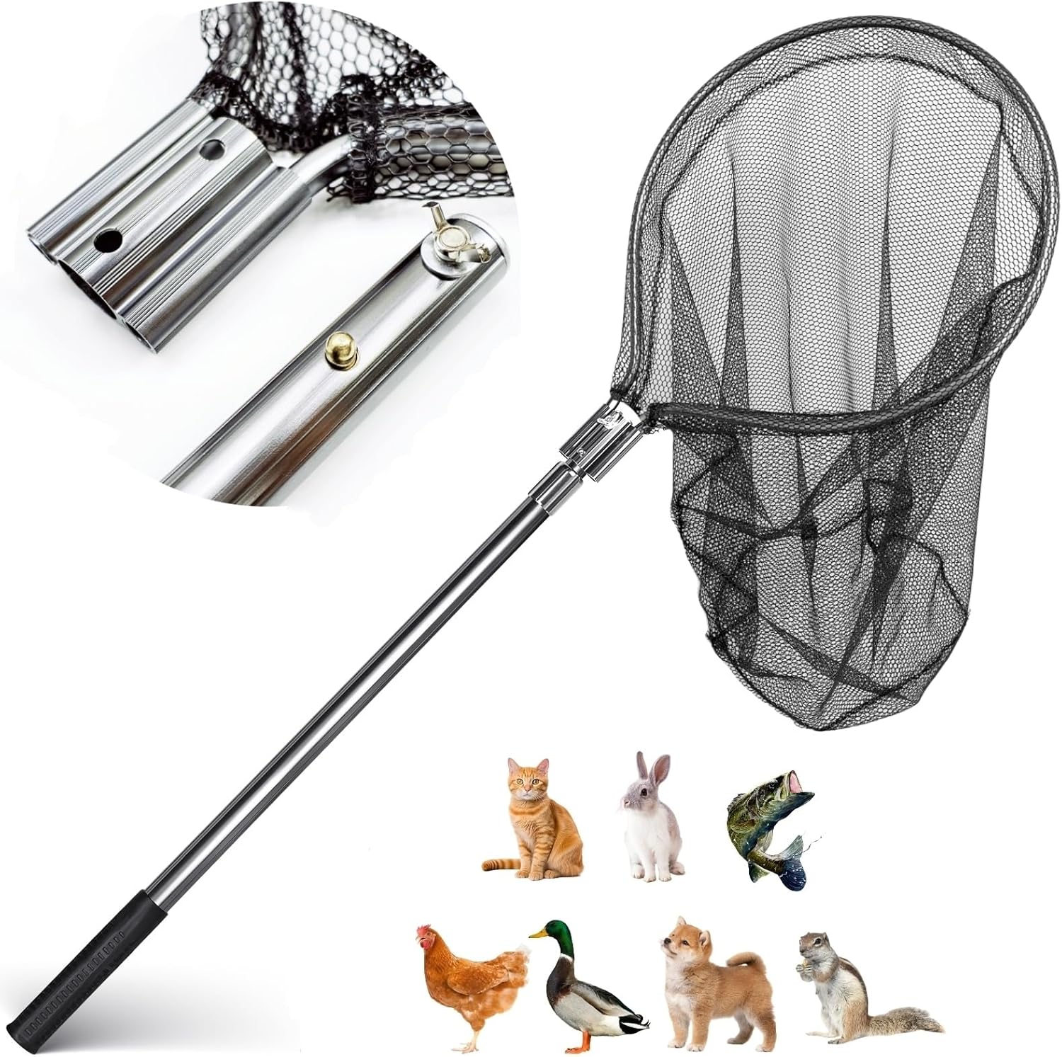 Catch Net, Small Animal Catcher Net for Chicken, Duck, Goose, Fish, Cat, Bird, Raccoon, Dog and Others(43"- 78" Handle with 20" Net Opening)