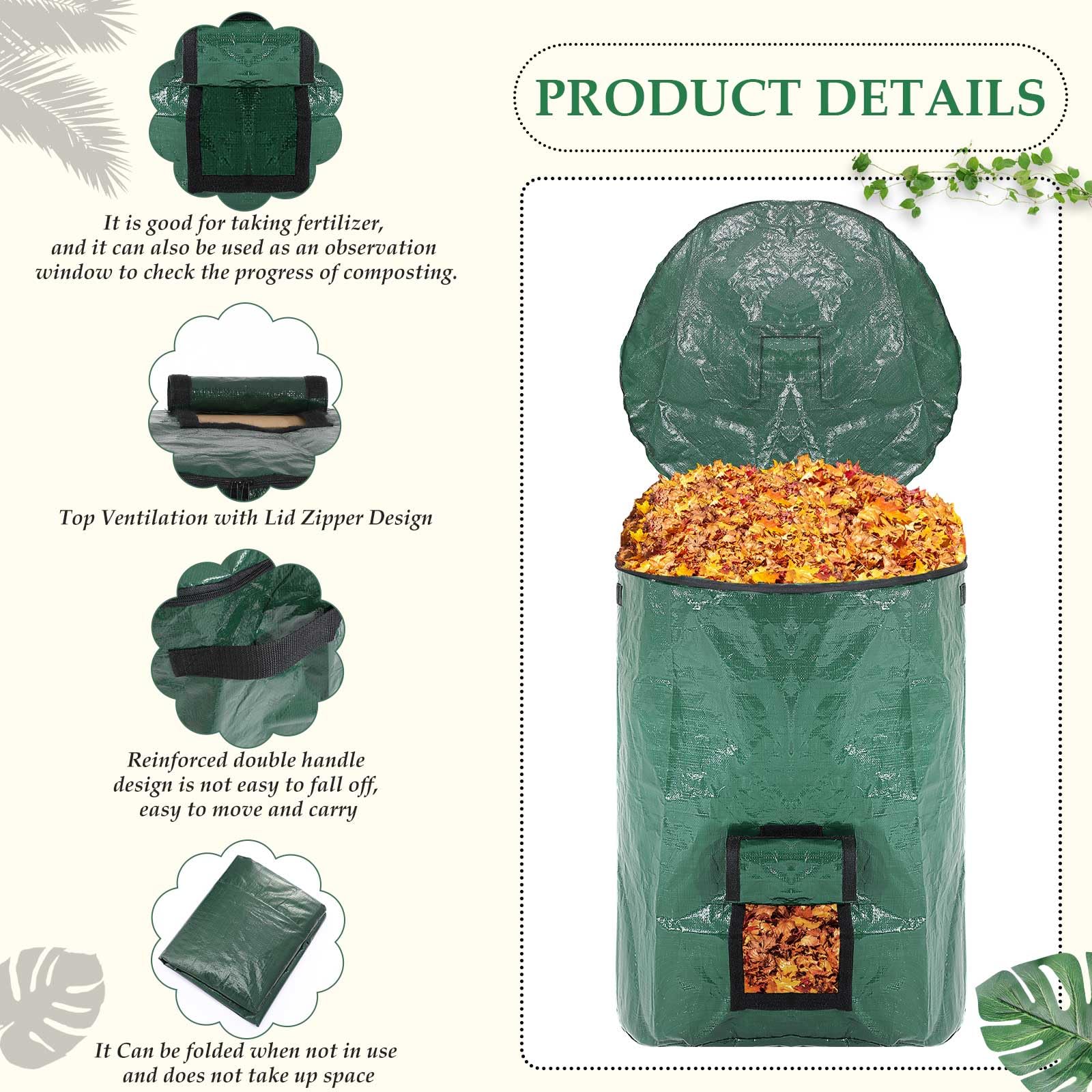 Berlune 4 sacchetti riutilizzabili per rifiuti da giardino, resistenti, con coperchio e manici, sacchetti per rifiuti da giardino, per esterni, rifiuti, foglie, rifiuti, erba e ritagli (300 litri)
