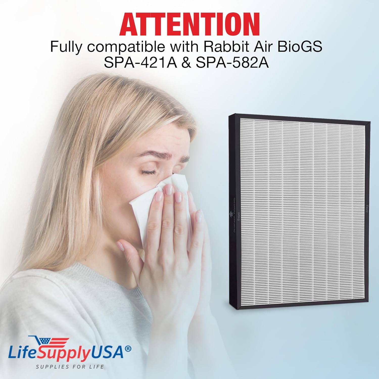 True HEPA Filter Replacement Compatible with Rabbit Air BioGS SPA-421A & SPA-582A Air Purifiers by LifeSupplyUSA