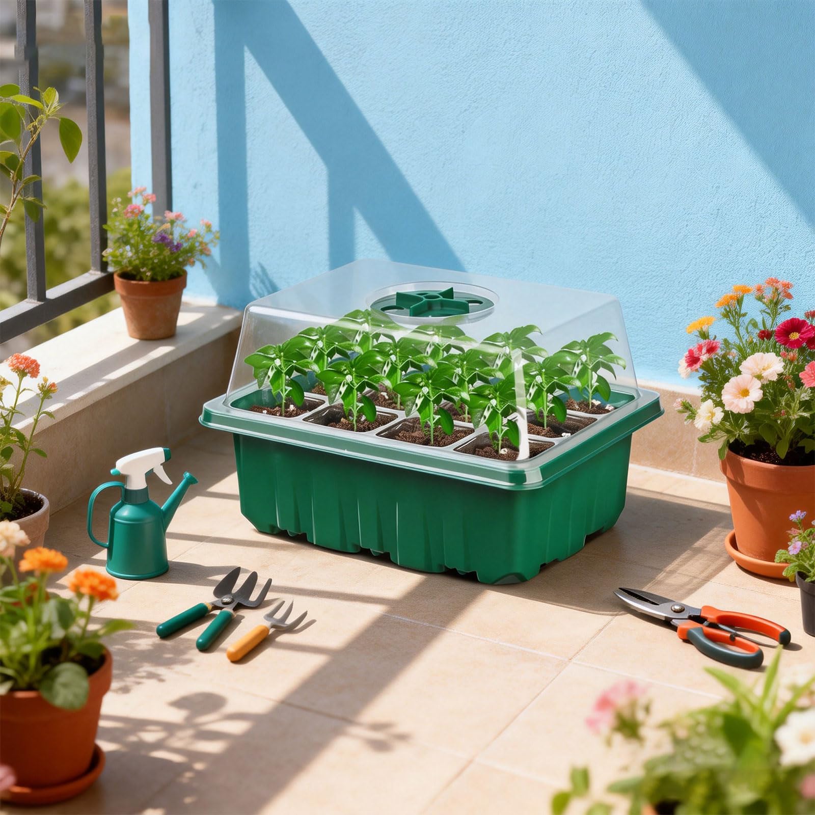 Seed Trays - 10 Pack 120 Cells Propagator Growing Thicken Seedling Starter Growing Trays with Clear Lids, Tools & Labels for Greenhouse & Gardens(10 Set) - 5