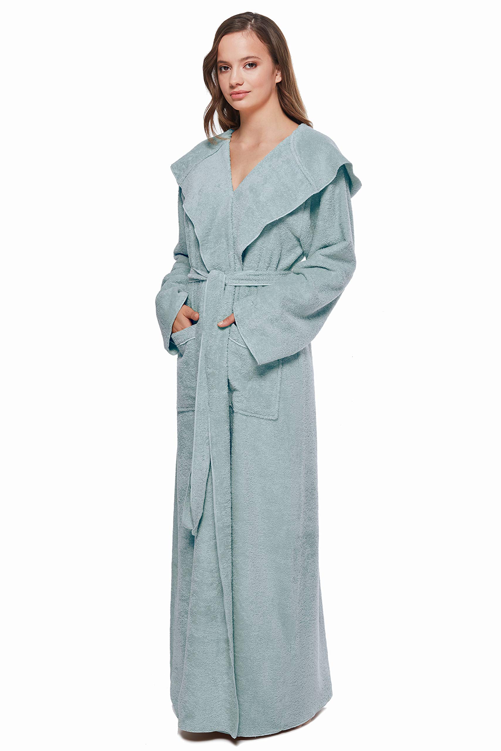 Arus Women's Princess Robe Ankle Long Hooded Lightweight Turkish Cotton Bathrobe