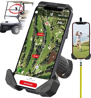 Golf Cart Phone Holder by AlphaTailSupplies - Designed for Golf Carts, Golf Push Carts, & Golf Alignment Sticks - Golf Cell Phone Holder, Stroller Phone Holder, Bike Phone Mount, Boat Phone Holder