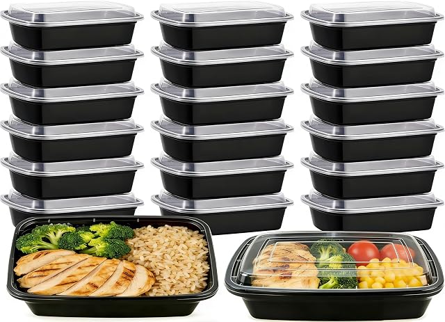 KUMD 40-Piece Réglé (20-Pack) 32oz Conteneurs de préparation de repas avec lids - Réutilisable 1 Compartiment Entreposage alimentaire & Conteneurs congélateurs, Micro-ondes / Lave-vaisselle en sécurité, BPA Gratuit