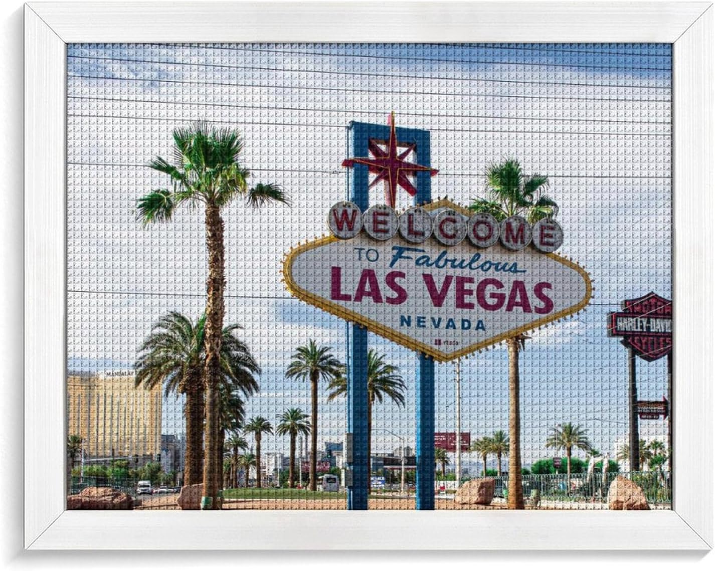 Las Vegas Printed Diamond 5D Painting Kits DIY Full Drill Crafts for Home Wall Decor 16x20 Inch White Wood 50 * 40cm
