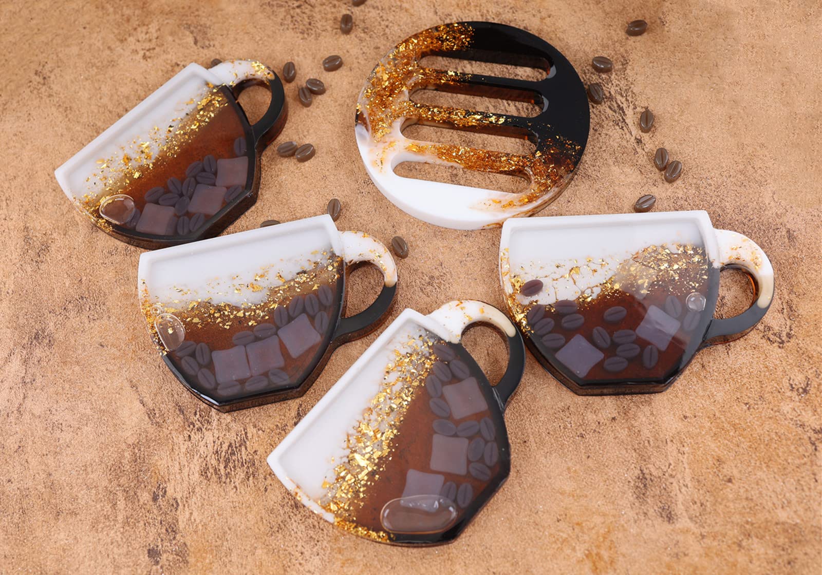 Xidmold Coaster Resin Molds Set, Shaker Epoxy Mold With Holder, Cup Quicksand Silicone Mold, Lemon Coffee Beans Filler, Casting Mold for Cup Pad