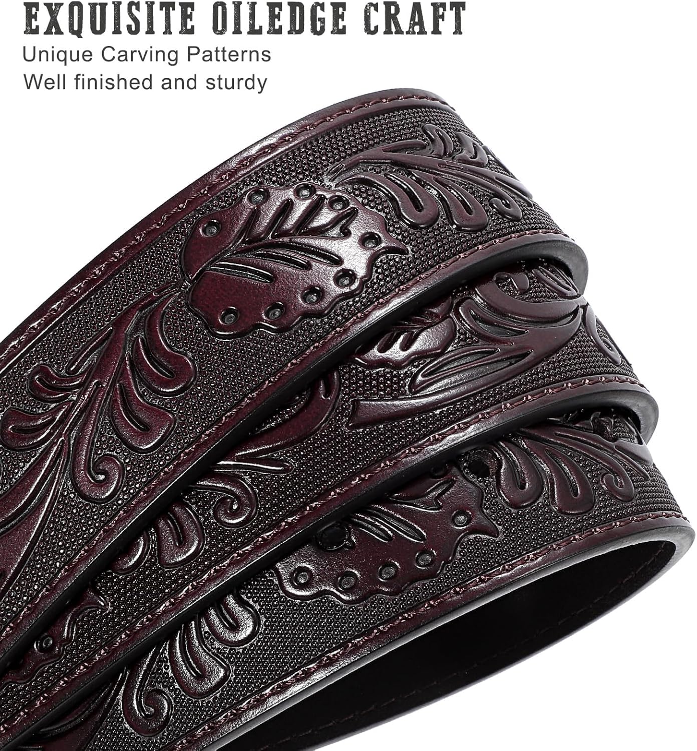 SANSTHS Cowboy Belts for Men Women Western Buckle Belt Cowboy Cowgirl Embossed Leather Belt for Jeans Christmas Gifts Belt - Image 4