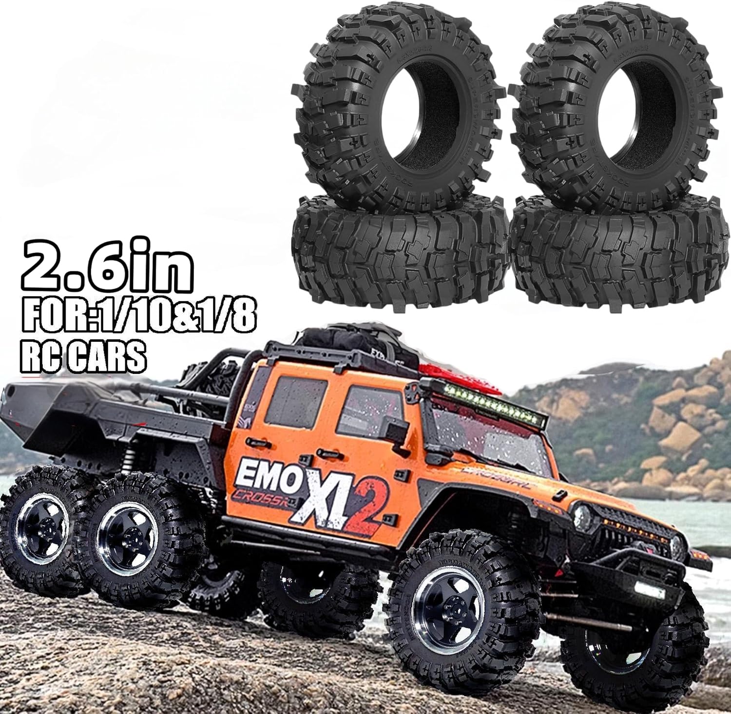 2.6 RC Crawler Tires OD 5.2" fit 2.6 Beadlock Wheels 1/10 Super Grip Soft Tyres For 1:7 1:8 Rock Crawler Off Road Turck Car Traxxas TRX4 Axial SCX10 RC4WD RBX10 MJX H8H MK07 KM4 4PCS