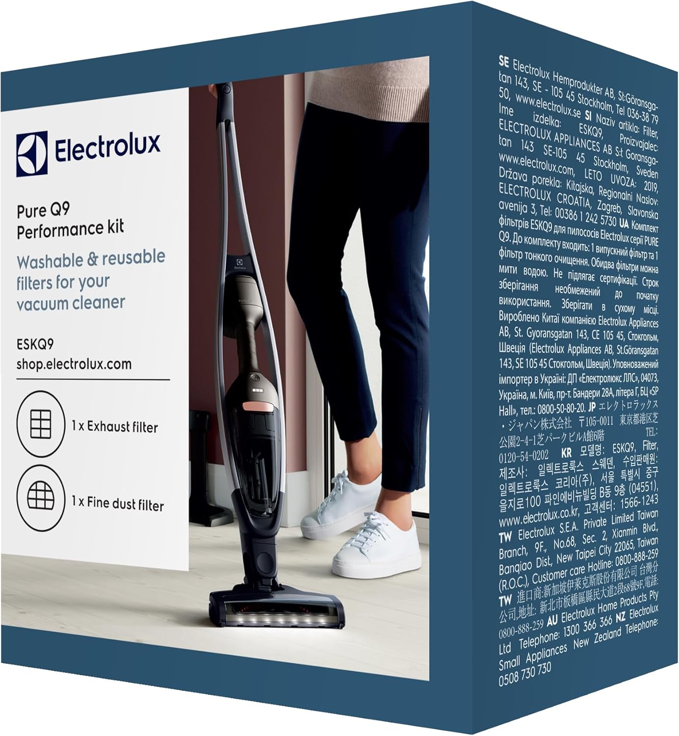 Electrolux ESKQ9 Filter Set - 1 Hygiene and 1 Pre-Motor Washable Filter for Q9 Black
