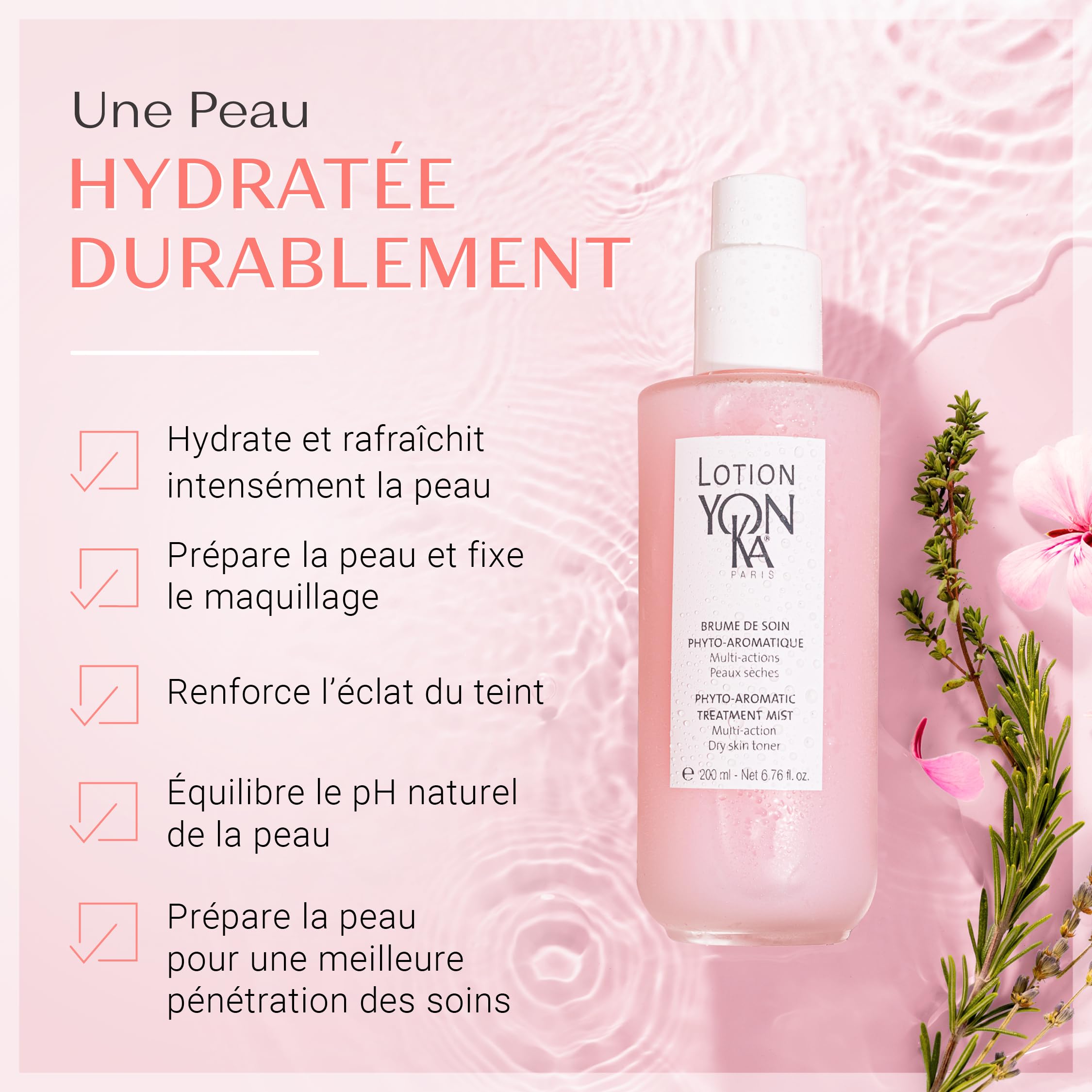 Lotion Tonique Yonka pour Peaux Sèches 200ml - Brume Vivifiante Sans Alcool - Hydrate, Purifie, Apaise et Rééquilibre - Aux 5 Huiles Essentielles - Spray Vaporisateur