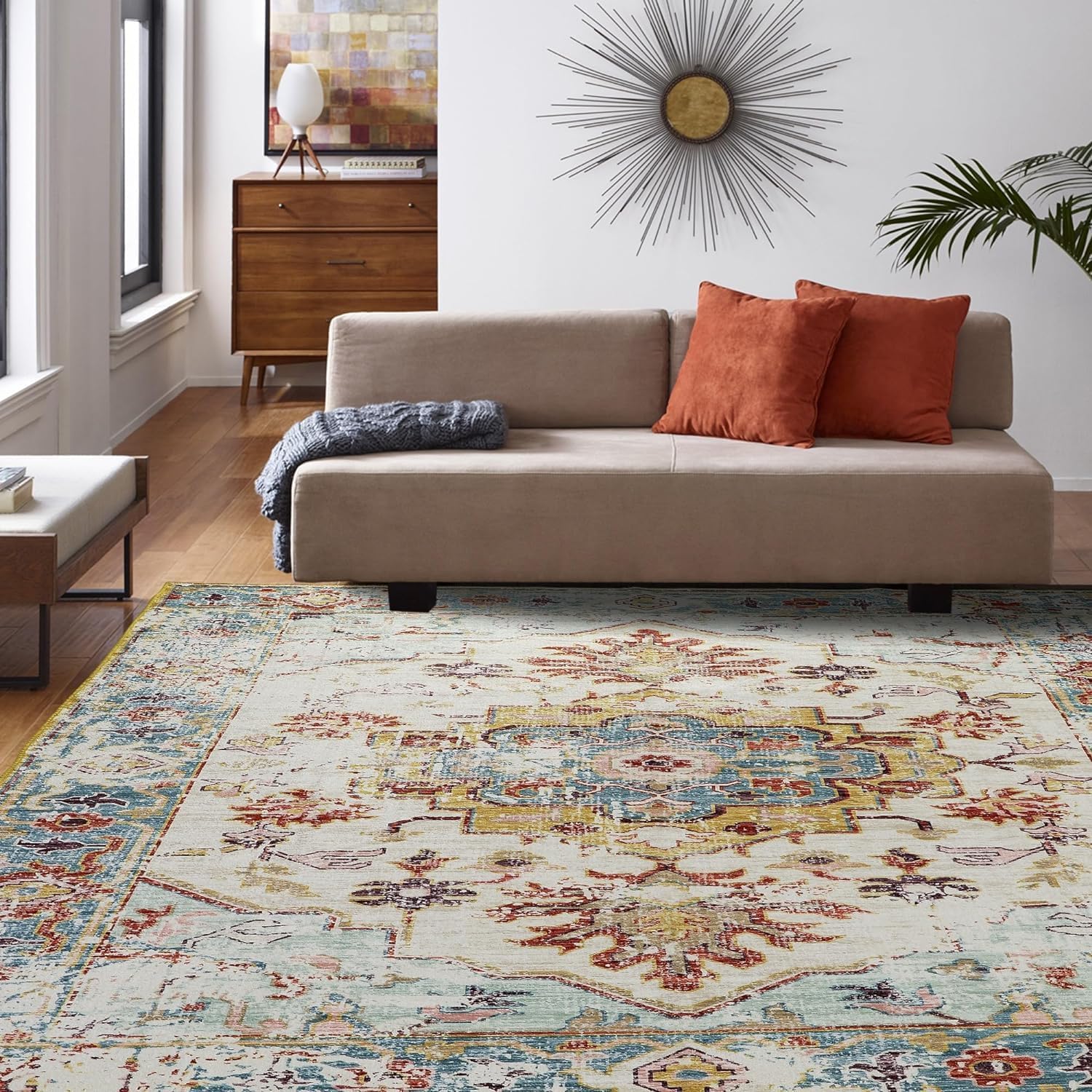 Kaspene Home Oriental Vintage Rug - Blue and Red 3x5 Washable Rug